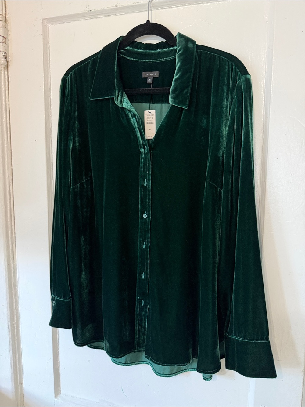 Talbots Dark Green Velvet Button-Front Shirt